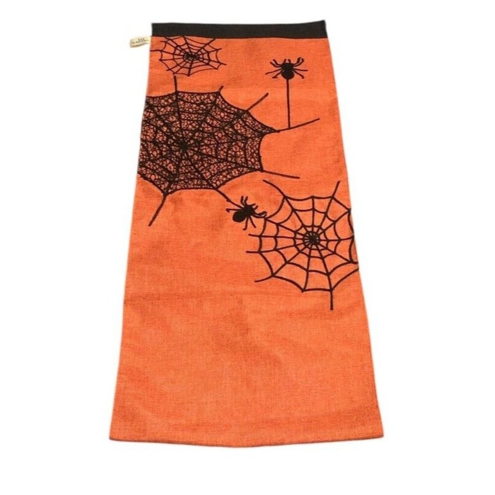Hallow’s Eve 70” X 14” Orange And Black Table Runner with Spider Web And Spiders